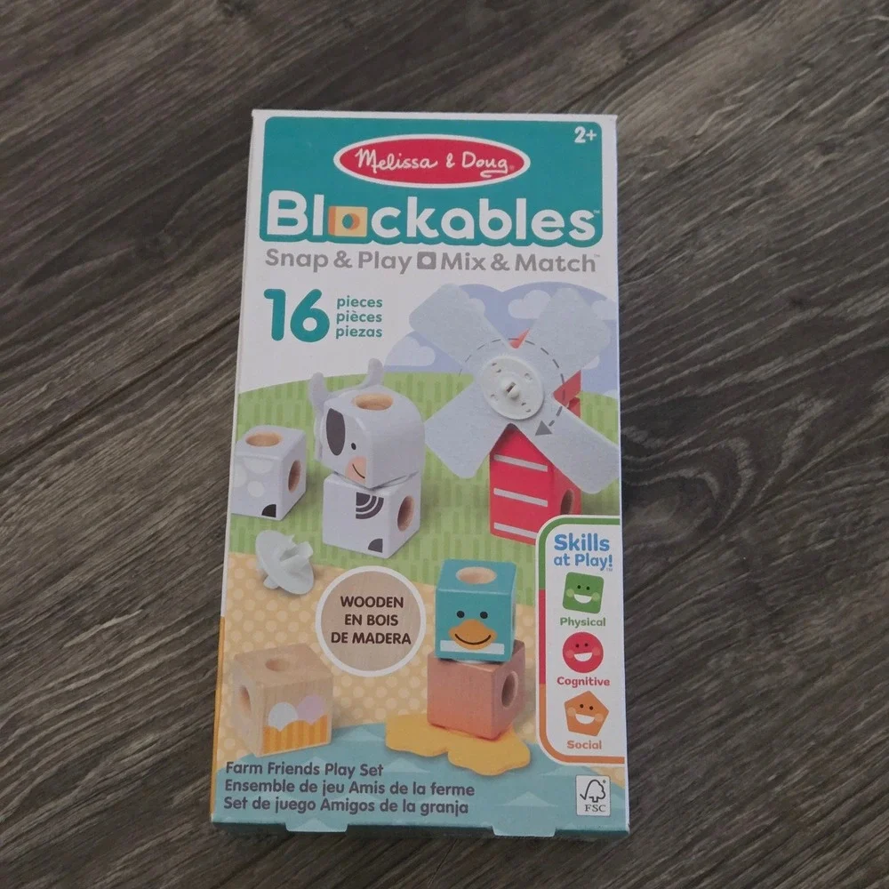 Melissa & Doug Blockables Farm Friends & Town Vehicles Wood Toy Set NEW